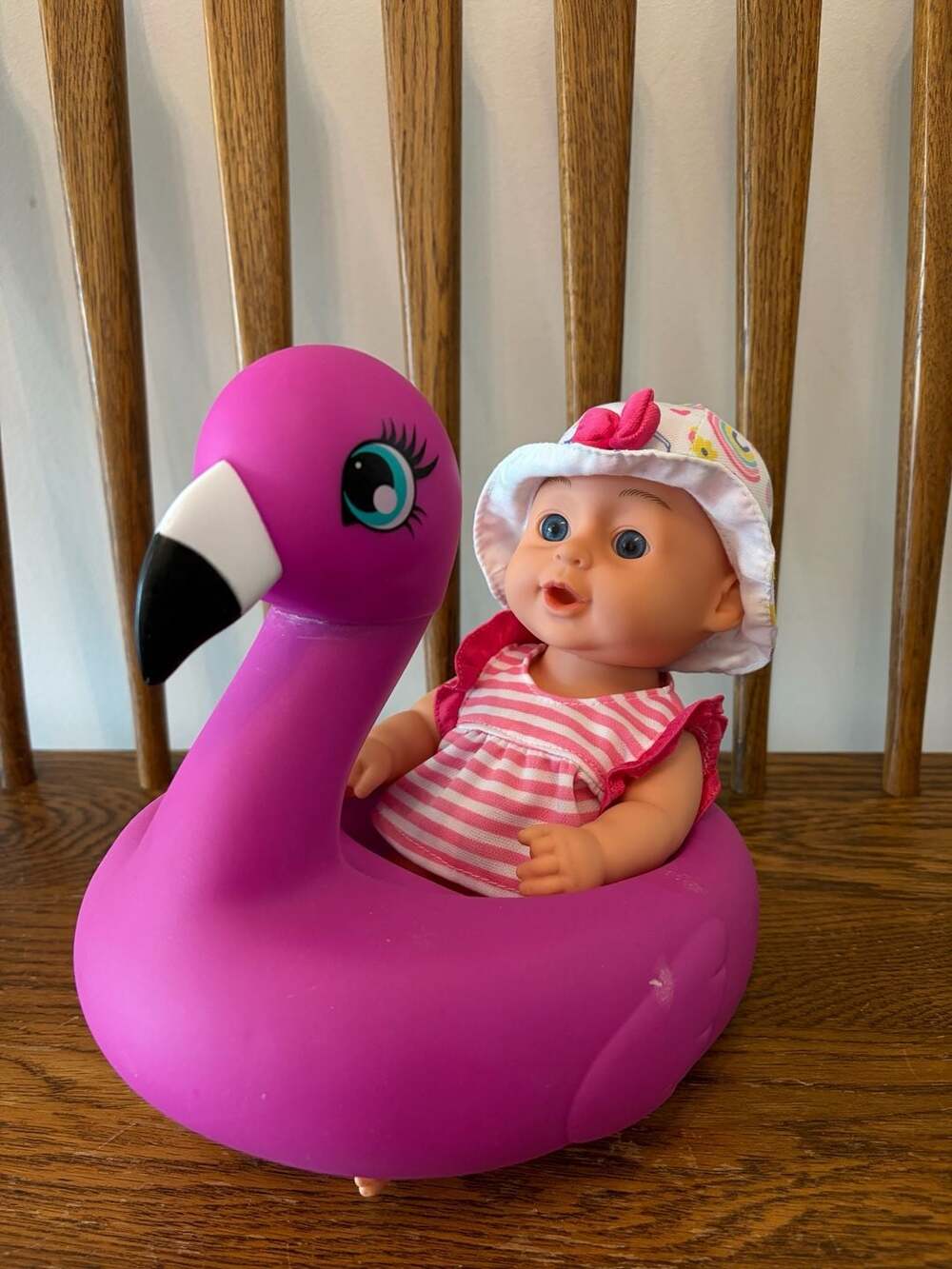 Dream Collection 10-Inch Bath Time Baby Doll and Flamingo Floatie Set